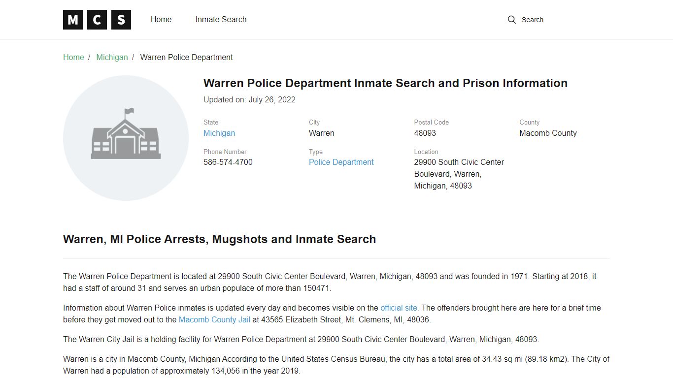 Warren, MI Police and Jail Records